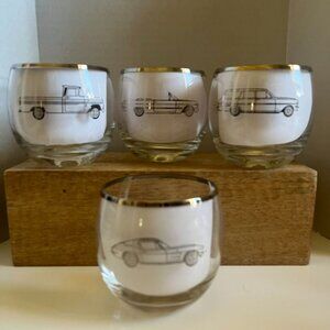 Vintage Chevrolet 1963 Promotional Roly Poly Whiskey Glasses Set Of 4 MCM